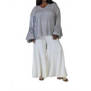NEW NOUVELLE / SILK95FIVE como v-neck blouse - plus in silver